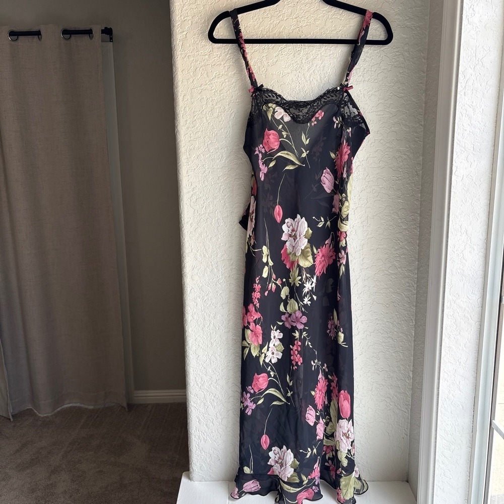 Vintage Sears Floral Lingerie Women S Nightgown Set 90s Black Pink Lace Whimsy